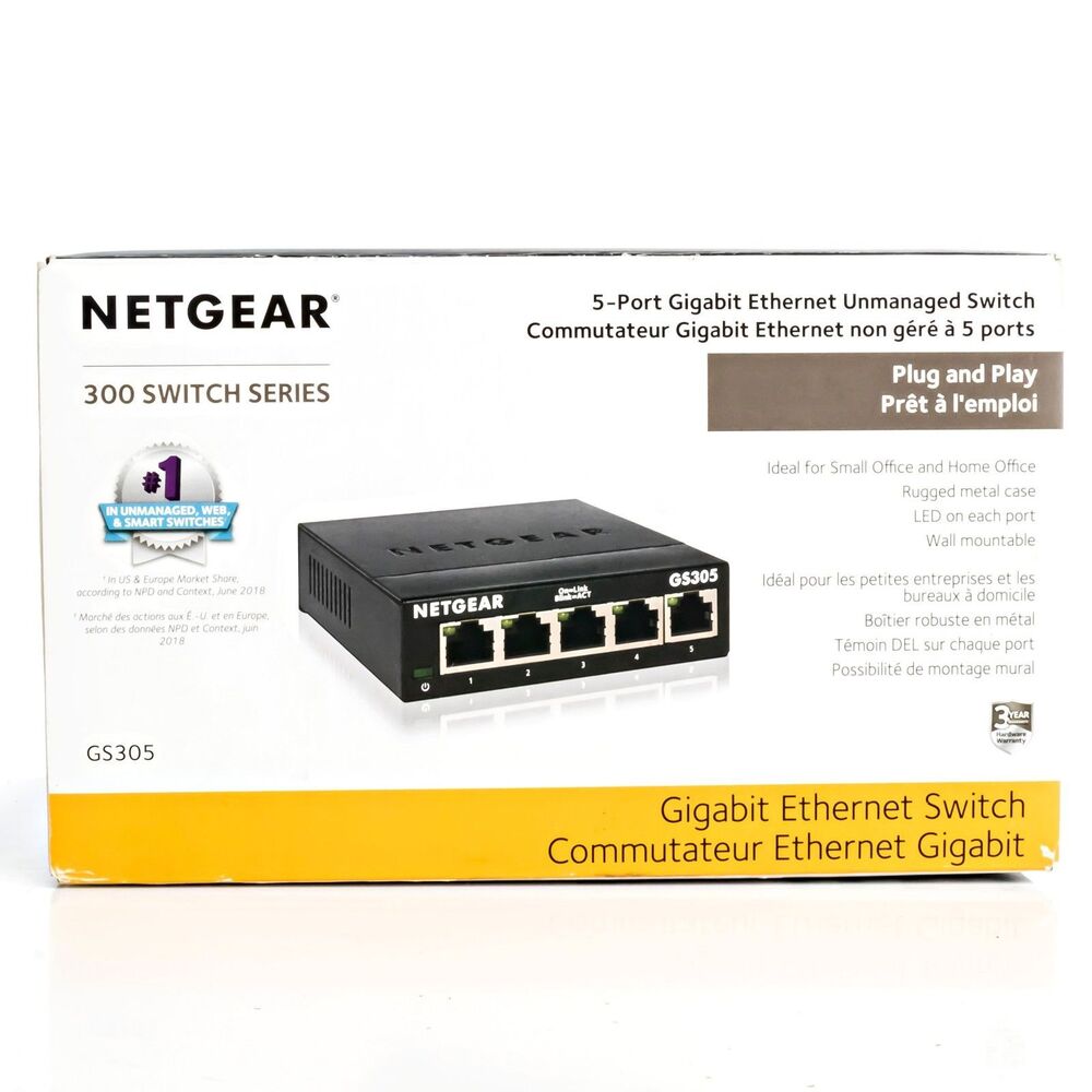 NETGEAR 5-Port Gigabit Ethernet Unmanaged Switch (GS305) Open Box